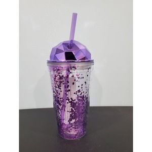 Glittery purple tumbler with straw 16.2 oz
